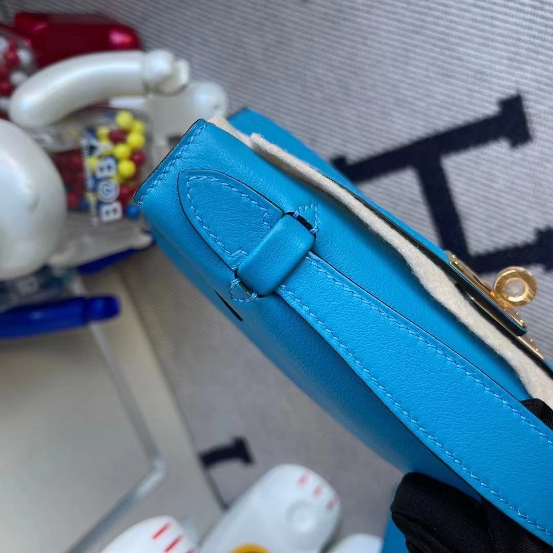 Canada Hermes MiniKelly Pochette Swift 0F Bleu frida 弗裏達藍