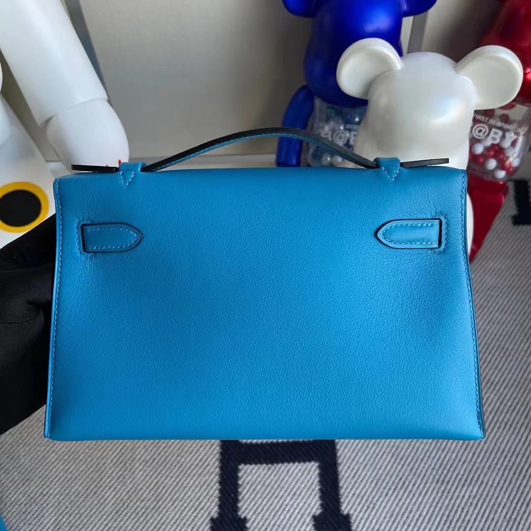 Bahrain Hermes MiniKelly Pochette Swift 0F Bleu frida 弗裏達藍 银扣