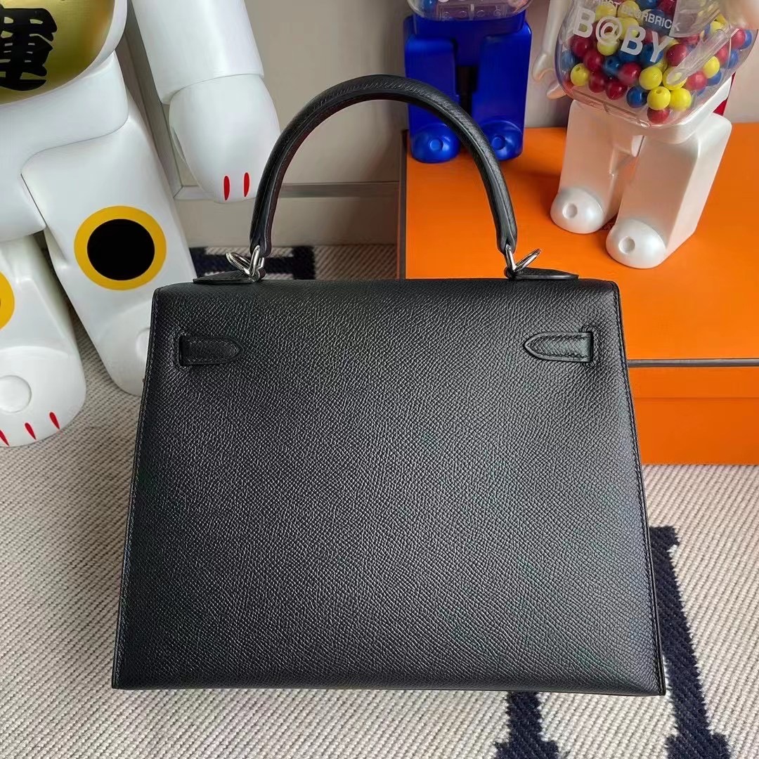 愛馬仕外縫凱莉包 Hermès Kelly 25cm 89 Noir 黑色 Epsom 原廠禦用掌紋牛皮 银扣