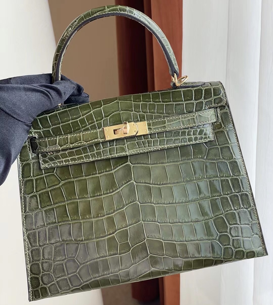 Hermes kelly 25cm 6H Olive green 橄欖綠 亮面兩點 尼羅鱷魚