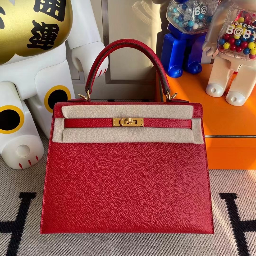 Hong Kong South Hermes Kelly 25 Epsom Q5 Rose casaque 國旗紅 金扣