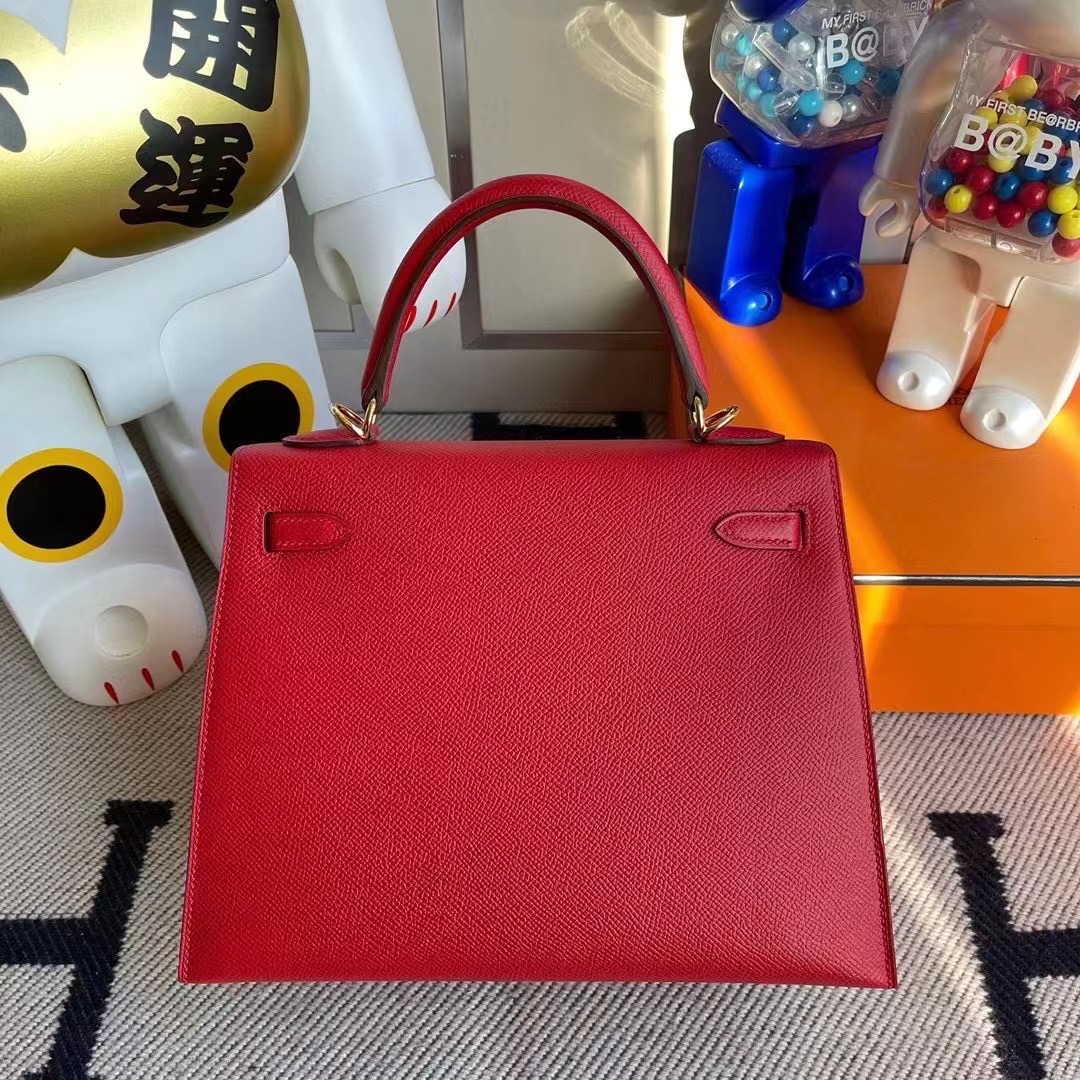 Hong Kong South Hermes Kelly 25 Epsom Q5 Rose casaque 國旗紅 金扣