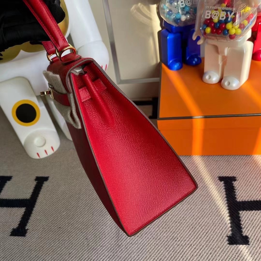 Hong Kong South Hermes Kelly 25 Epsom Q5 Rose casaque 國旗紅 金扣
