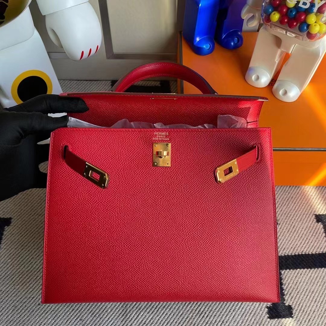 Hong Kong South Hermes Kelly 25 Epsom Q5 Rose casaque 國旗紅 金扣