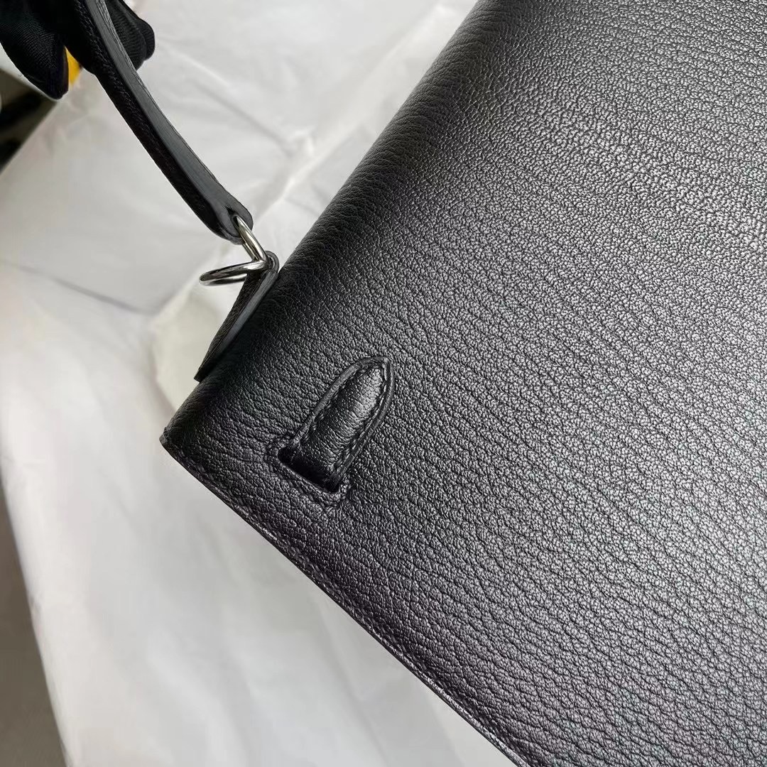 Saudi Arabia Hermes Kelly 25cm Chevre Mysore CK89 Noir 黑色 銀扣