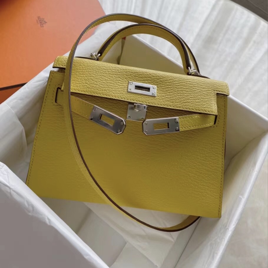 Hermes Kelly Mini II Chevre Mysore 9O jaune de naples 那不勒斯黃內拼 37 Gold 金棕色