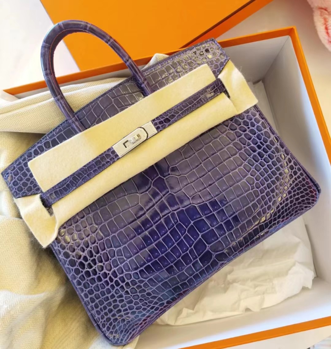 愛馬仕birkin包包 Hermes Birkin 25cm M3 Blue Encre 墨水藍倒V 灣鱷