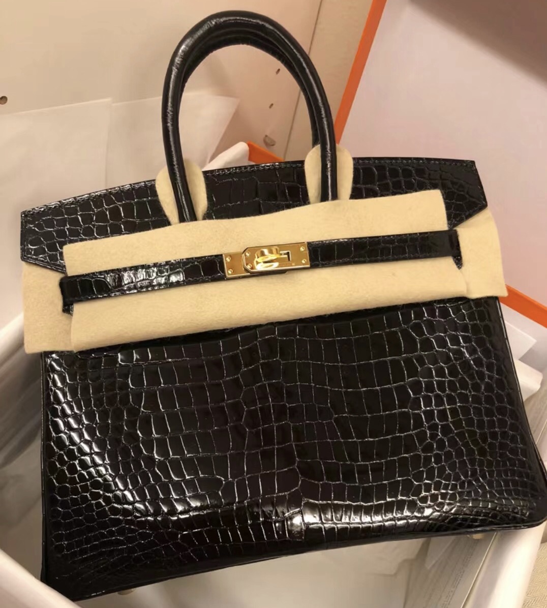 愛馬仕birkin包包 Hermes Birkin 25cm CK89 Noir 黑色 Black 亮面 倒V 灣鱷