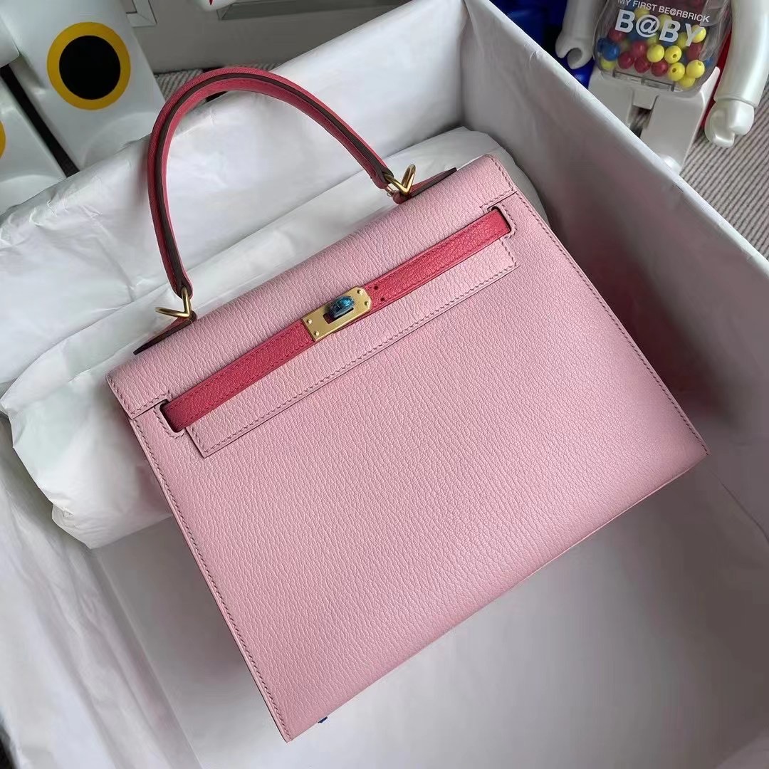 Dhabi Hermes Kelly 25 Chevre 3Q Rose Sakura U5 Rose Lipstick 唇膏粉 磨砂金扣