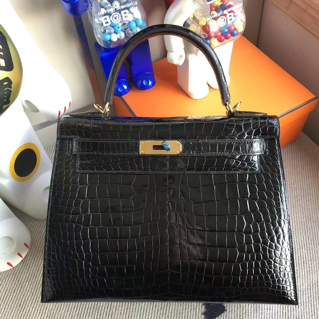 愛馬仕2021年新刻印 Z刻 Dubai Hermes Kelly 28 Porosus Crocodile 89 黑色 Noir