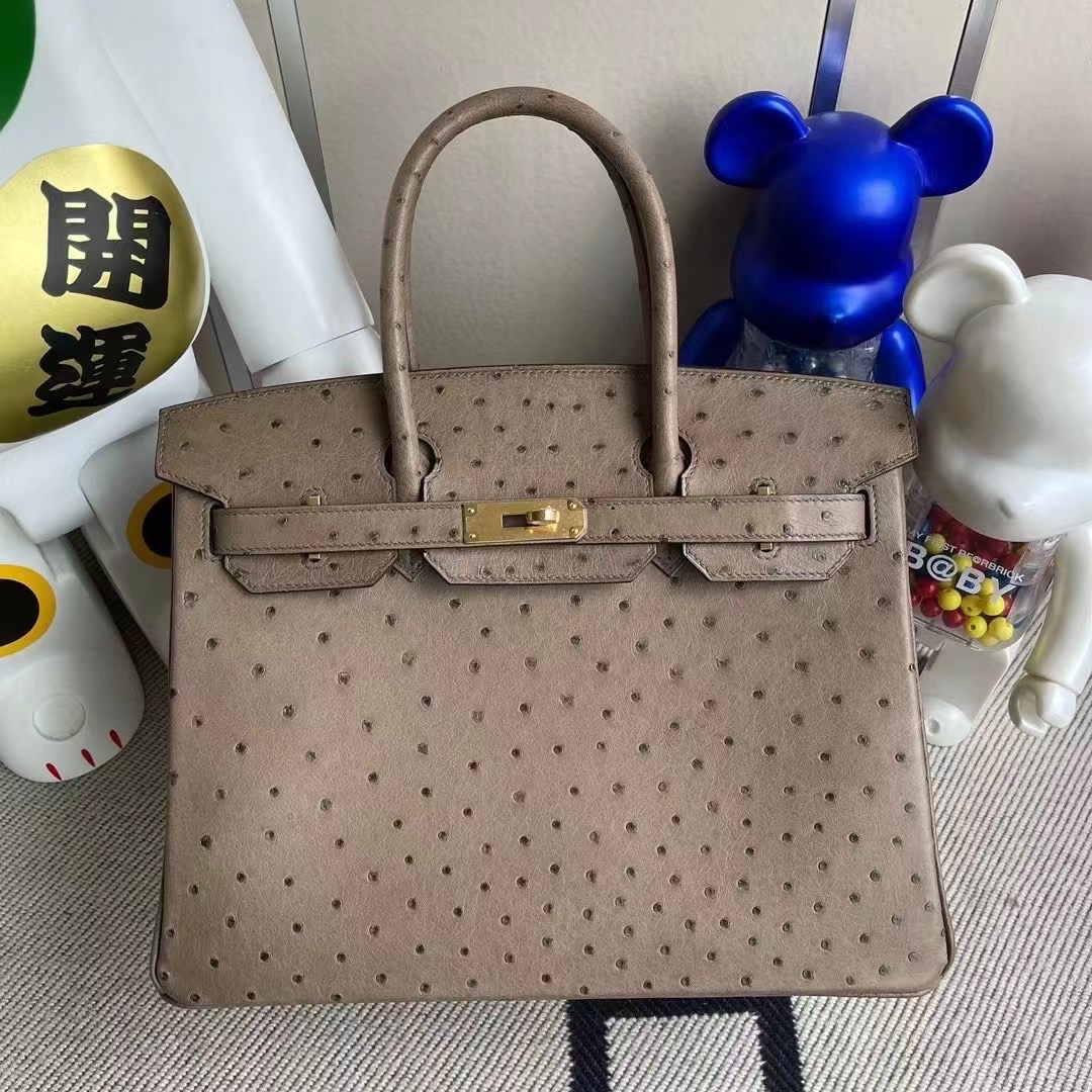 Hermes Birkin 30cm Ostrich 禦用進口鴕鳥皮 18 Etoupe 大象灰 金扣