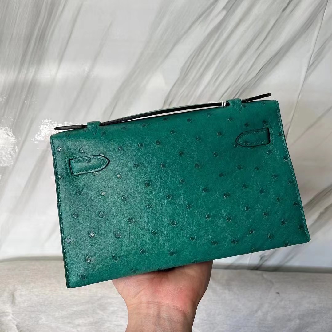 Hermes MiniKelly Pochette Ostrich 鴕鳥皮 Z6 孔雀綠 Malachite 金扣