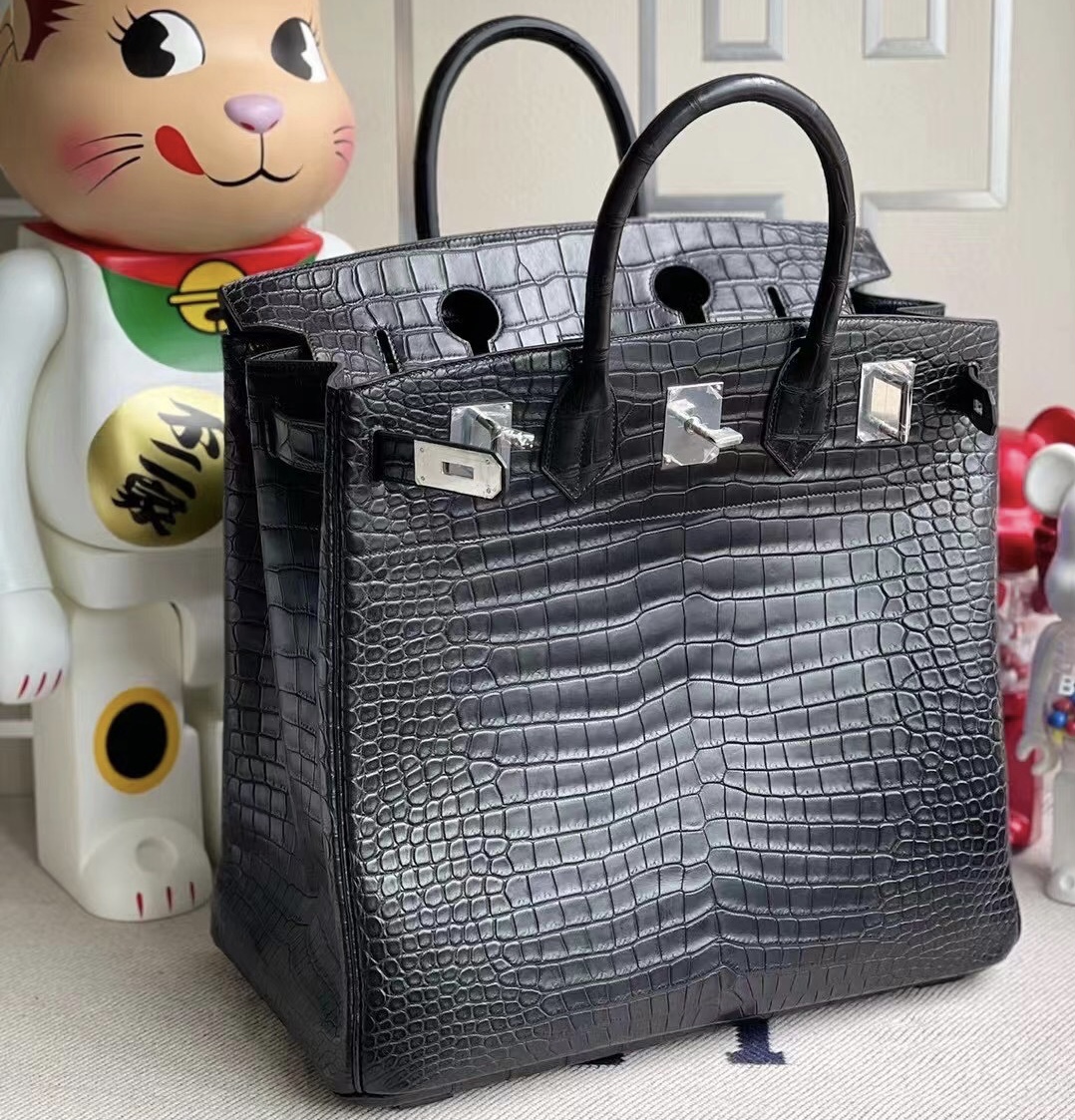 Hermes Birkin HAC 40 霧面澳洲灣鱷 89 Noir 黑色 Matte Porosus Crocodile 銀扣