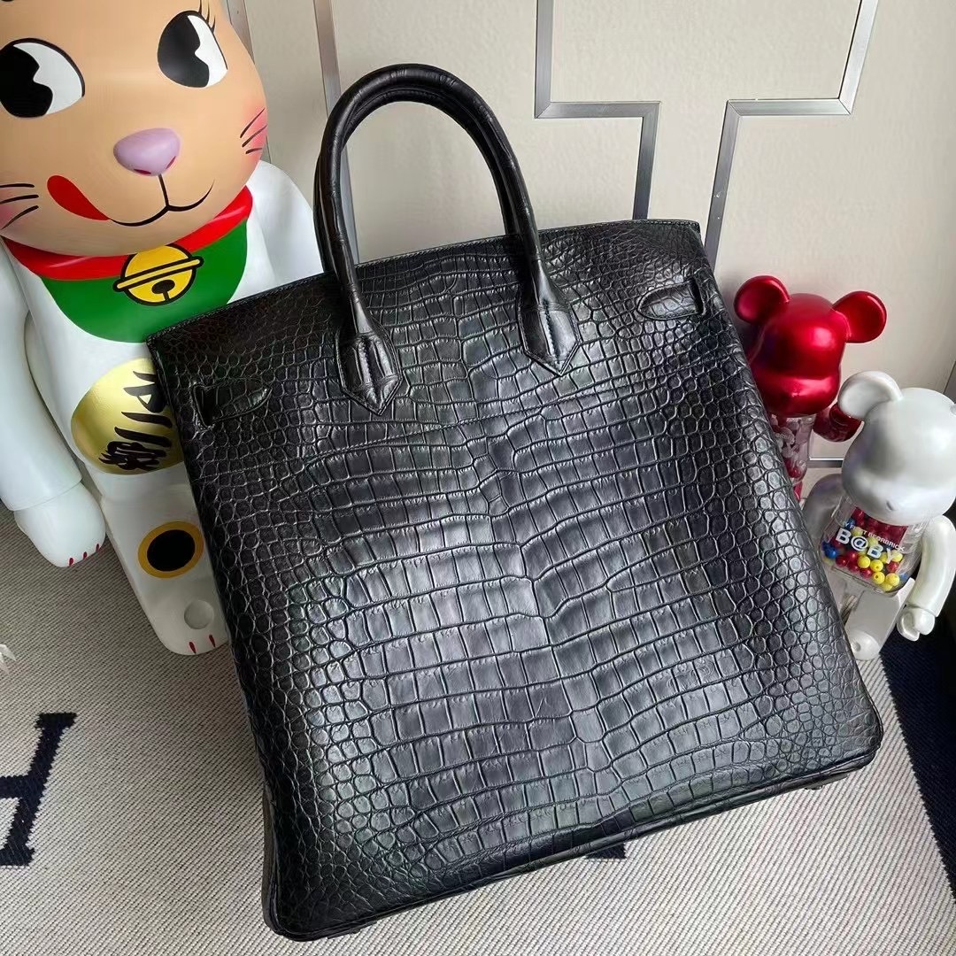 Hermes Birkin HAC 40 霧面澳洲灣鱷 89 Noir 黑色 Matte Porosus Crocodile 銀扣