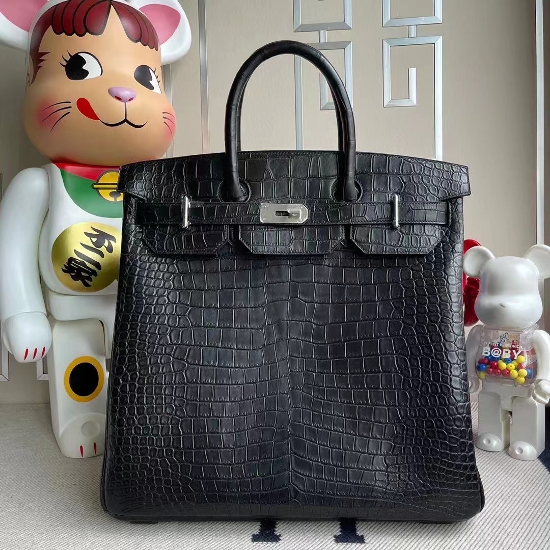 Hermes Birkin HAC 40 霧面澳洲灣鱷 89 Noir 黑色 Matte Porosus Crocodile 銀扣