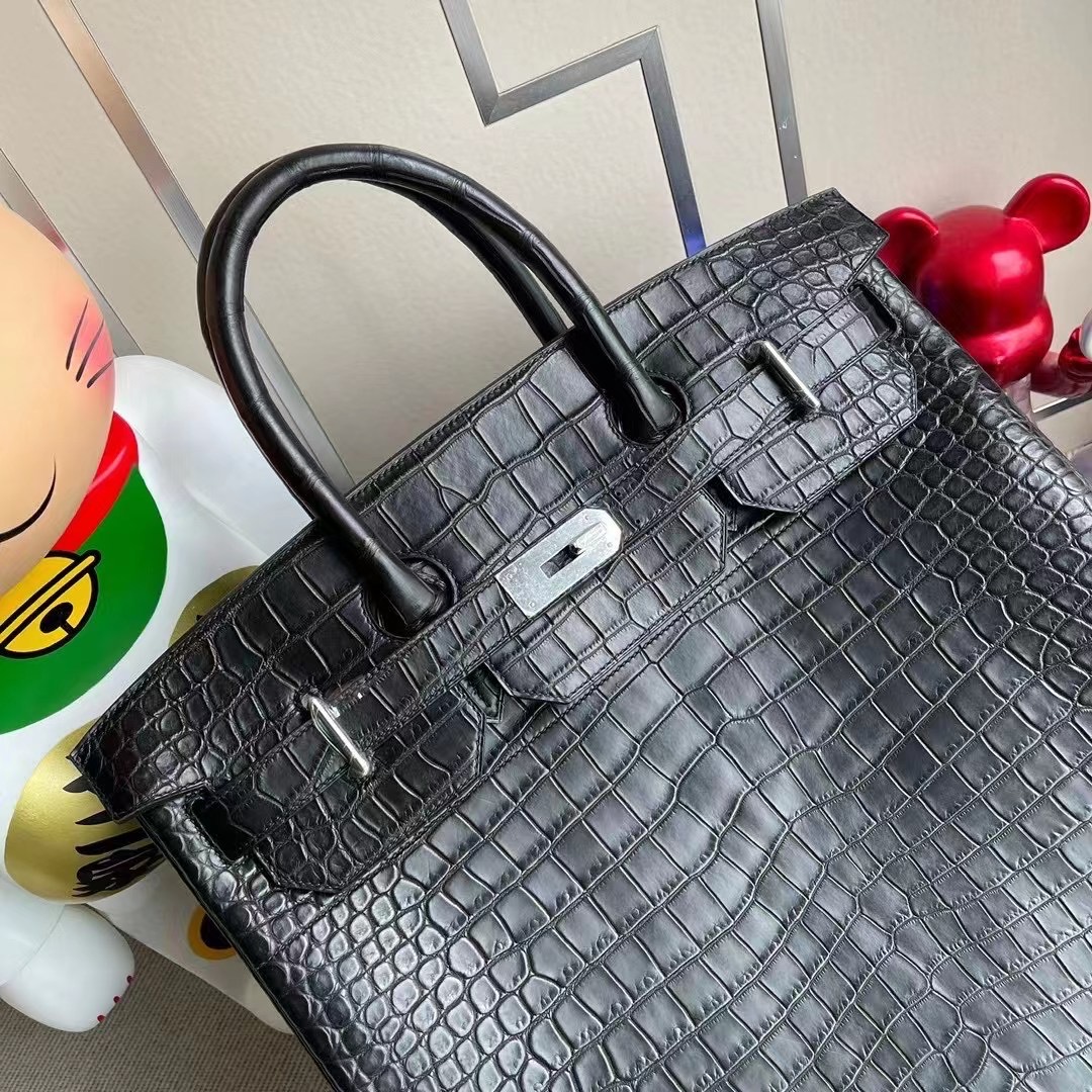 Hermes Birkin HAC 40 霧面澳洲灣鱷 89 Noir 黑色 Matte Porosus Crocodile 銀扣