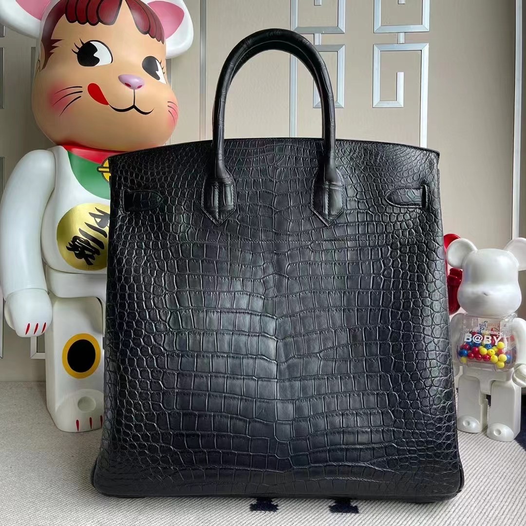 Hermes Birkin HAC 40 霧面澳洲灣鱷 89 Noir 黑色 Matte Porosus Crocodile 銀扣