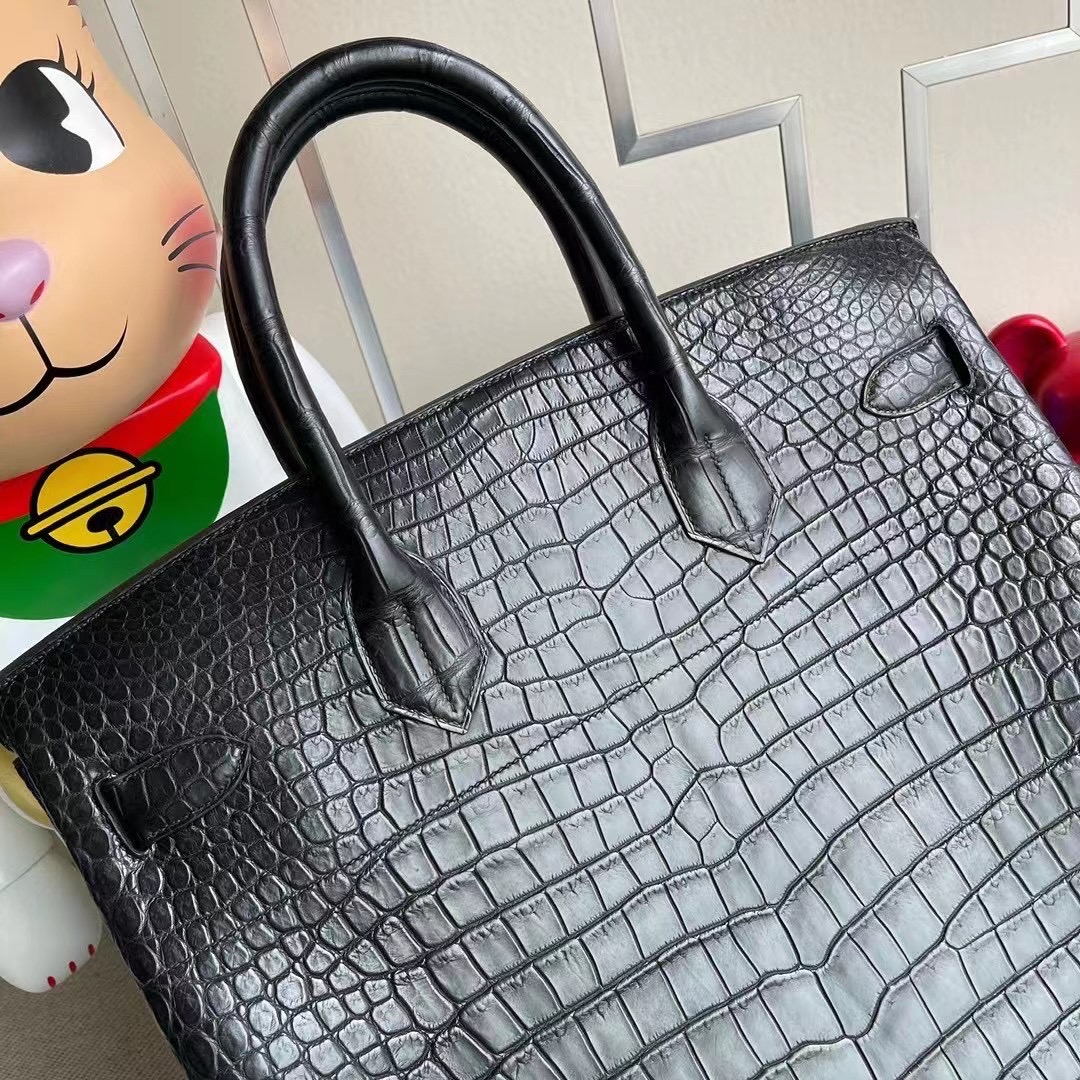 Hermes Birkin HAC 40 霧面澳洲灣鱷 89 Noir 黑色 Matte Porosus Crocodile 銀扣