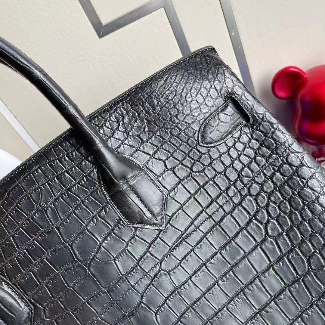 Hermes Birkin HAC 40 霧面澳洲灣鱷 89 Noir 黑色 Matte Porosus Crocodile 銀扣