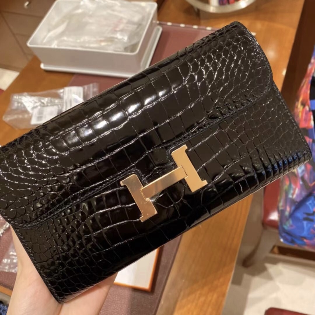 Hermes Constance long wallet 89 Noir 長款 錢包 alligator