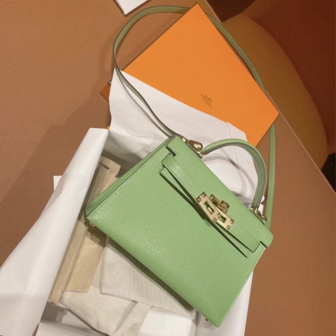 Hermes Kelly Mini II 2代 Chevre Mysore 3I 牛油果綠 Vert Criquet 蟋蟀綠