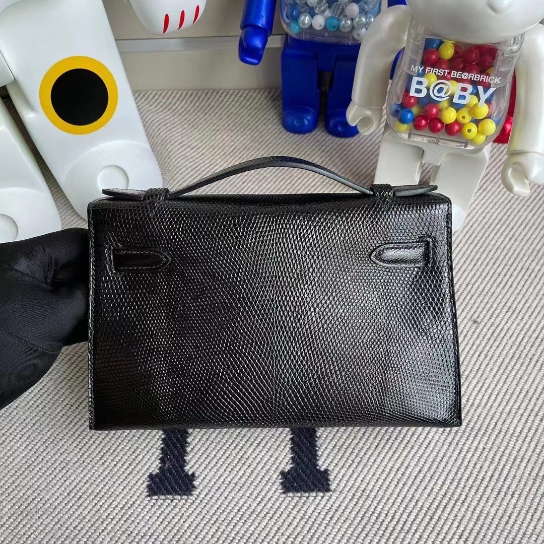 澳門 Macao Hermes MiniKelly Pochette Lizard 蜥蜴皮 CK89 Noir 黑色 金扣