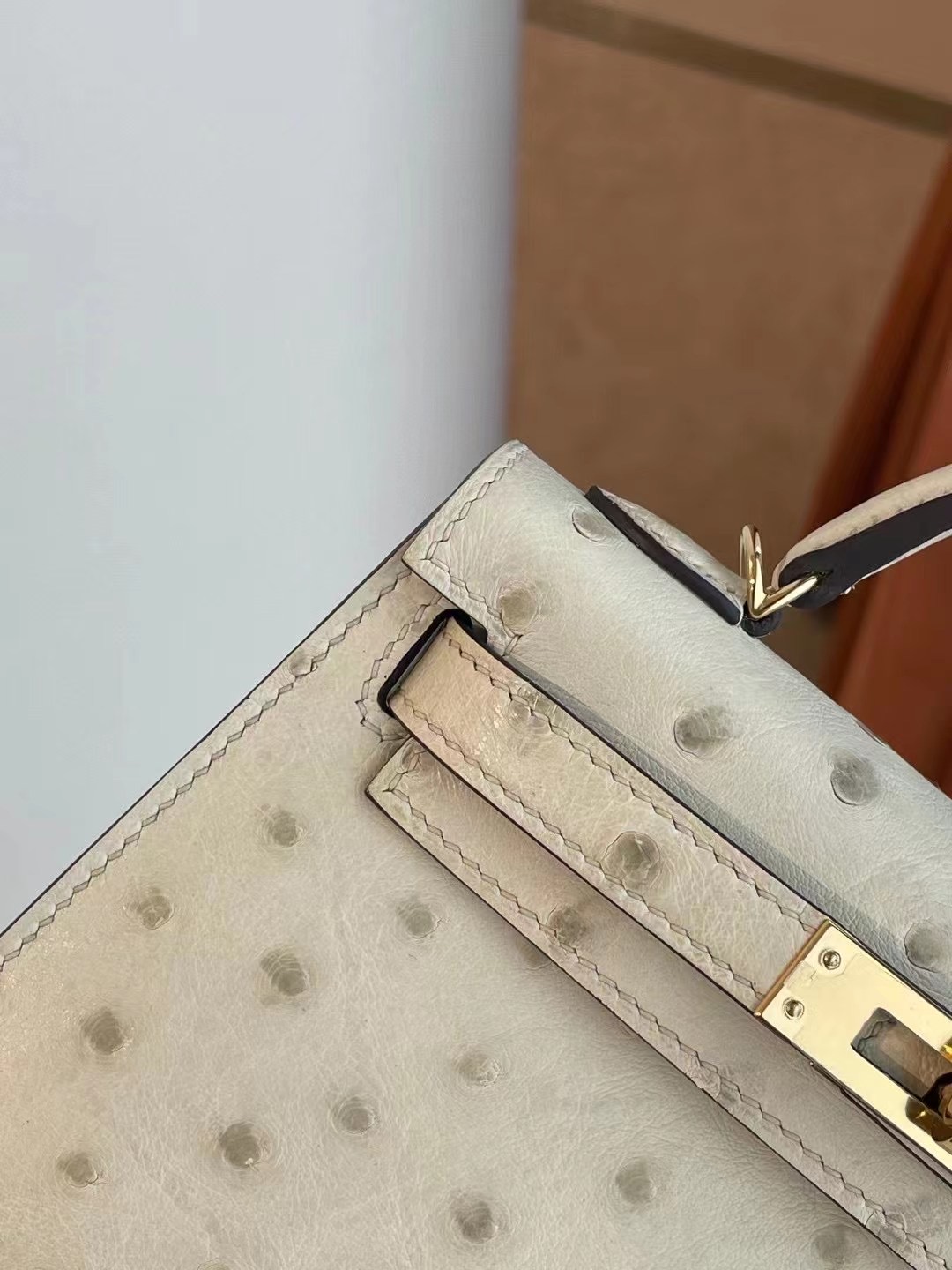 愛馬仕迷你凱莉包價格 Hermes Kelly Mini II Ostrich 3C Parchemin 羊毛白