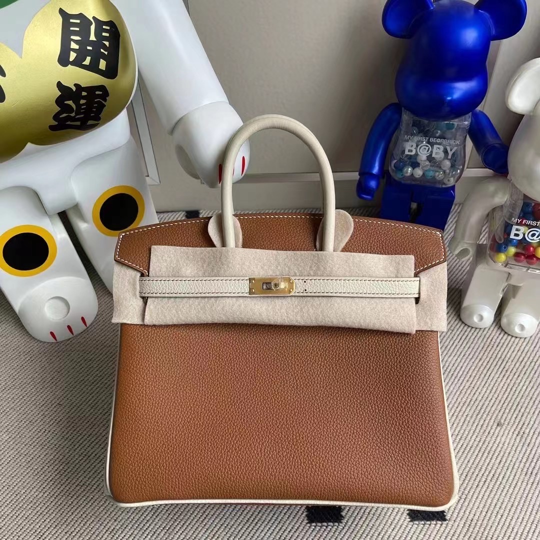 Hermes Birkin 25cm Hss Togo CK37 Gold 金棕色/CK10 Craie 奶昔白 磨砂金扣