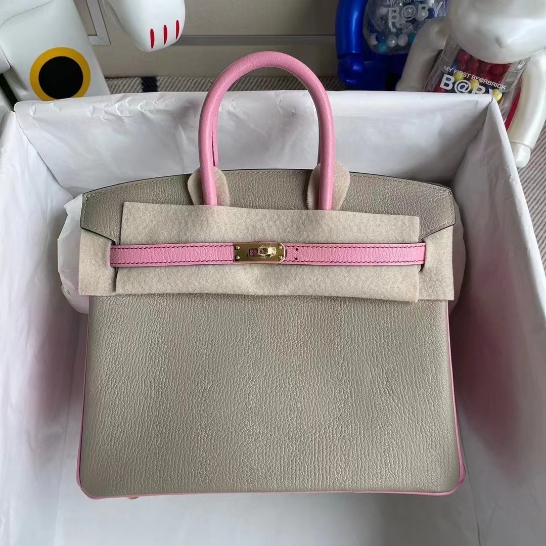 Hermes Birkin 25 Chevre Mysore 81 Gris Tourterelle/5P pink 櫻花粉 金扣