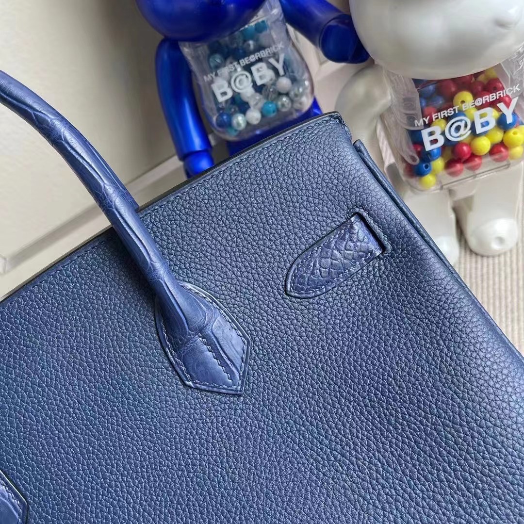 愛馬仕鉑金女包多少錢 Hermes Birkin 30 Touch 73 Bleu Saphir Togo拼美洲鱷魚