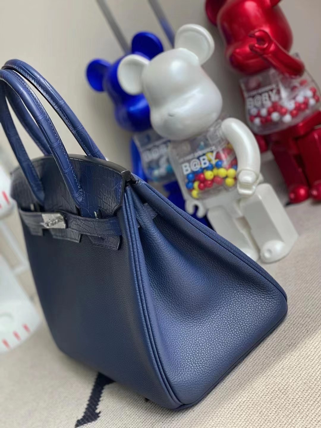 愛馬仕鉑金女包多少錢 Hermes Birkin 30 Touch 73 Bleu Saphir Togo拼美洲鱷魚