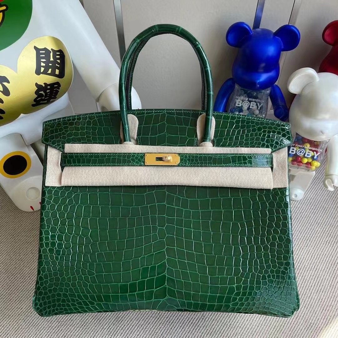 Hermes Birkin 35cm 67 Vert Fonce 祖母綠 亮面 倒V 澳洲灣鱷 金扣