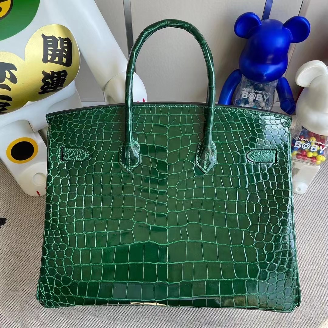 Hermes Birkin 35cm 67 Vert Fonce 祖母綠 亮面 倒V 澳洲灣鱷 金扣