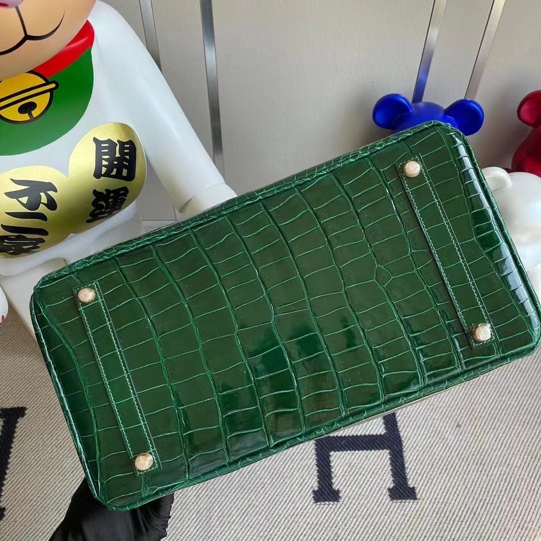 Hermes Birkin 35cm 67 Vert Fonce 祖母綠 亮面 倒V 澳洲灣鱷 金扣