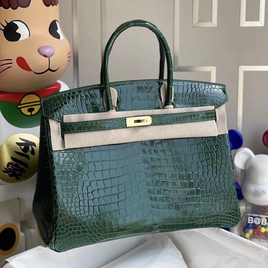 Hermes Birkin 35cm 67 Vert Fonce 祖母綠 亮面 倒V 澳洲灣鱷 金扣