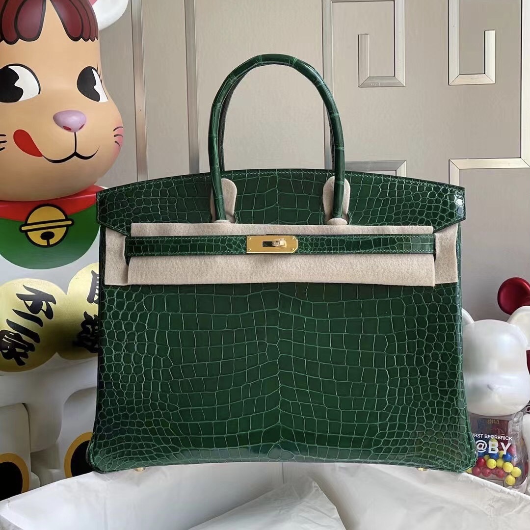 Hermes Birkin 35cm 67 Vert Fonce 祖母綠 亮面 倒V 澳洲灣鱷 金扣