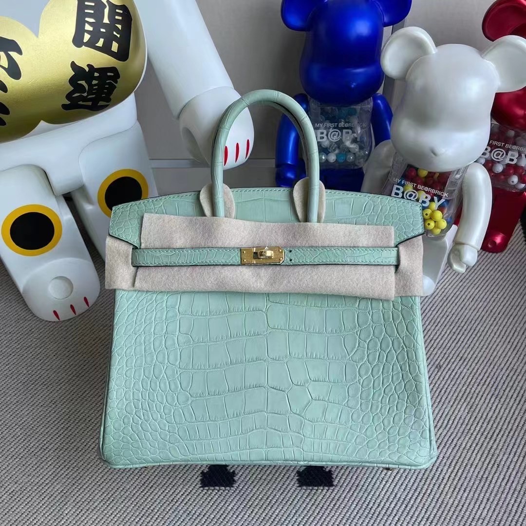 Hermes Birkin 25cm 霧面美洲鱷魚 6U Peppermint Green 水綠色 薄荷綠 金扣