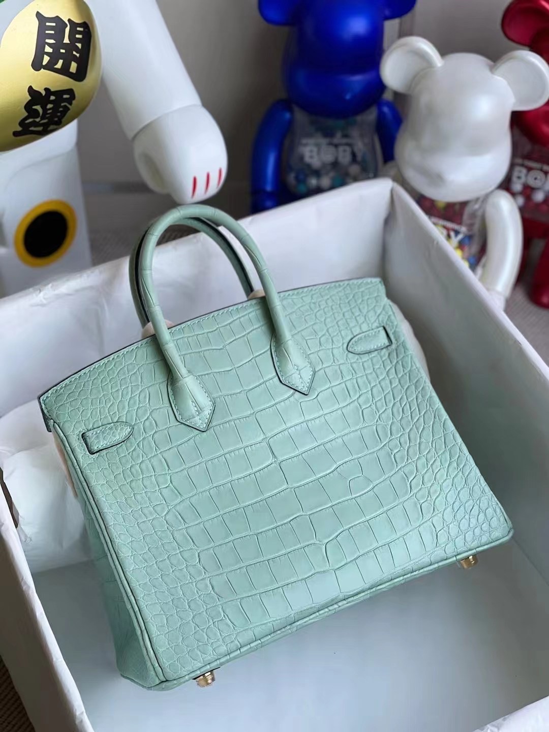 Hermes Birkin 25cm 霧面美洲鱷魚 6U Peppermint Green 水綠色 薄荷綠 金扣