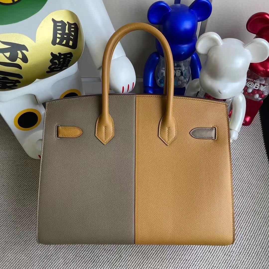 Hermes Birkin 30 Epsom 2S sesame 18 Etoupe/內拼0F Bleu frida