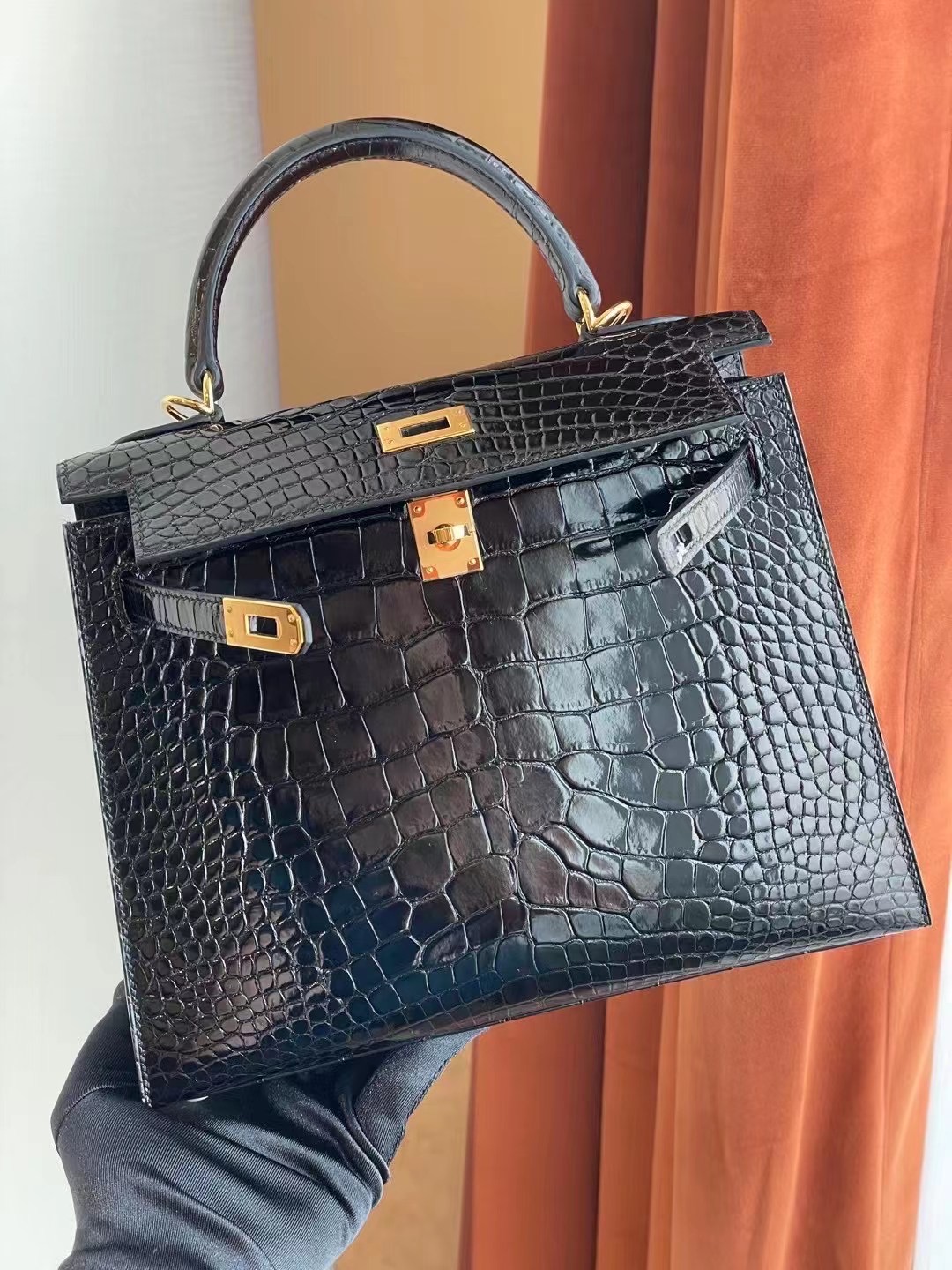 愛馬仕2021年新刻印Z刻 Dubai Hermes Kelly 25cm 89 Noir 黑色 亮面美洲鱷魚