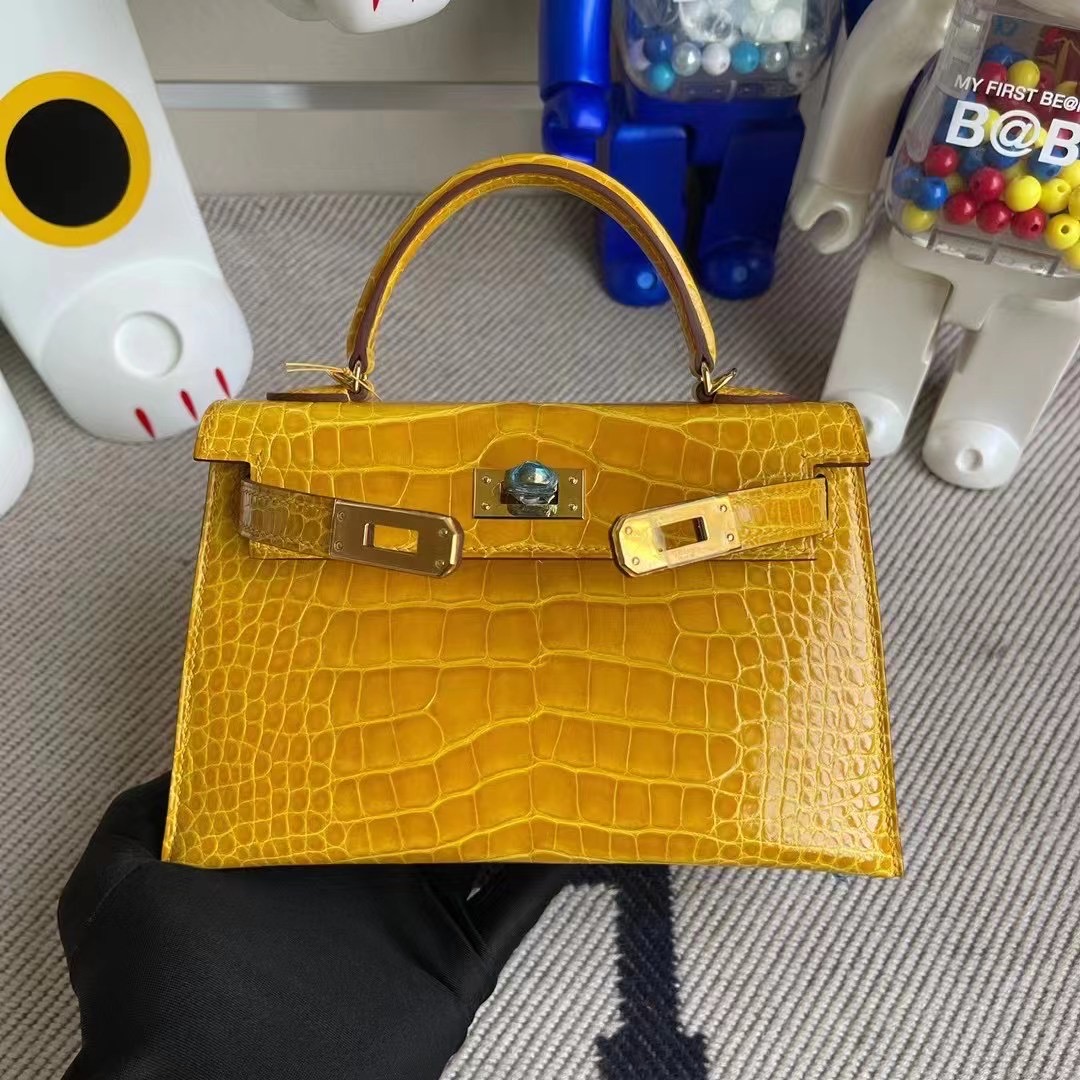 愛馬仕迷你二代凱莉包 Hermes Kelly Mini II 2代 9D Amber 琥珀黃美洲鱷魚