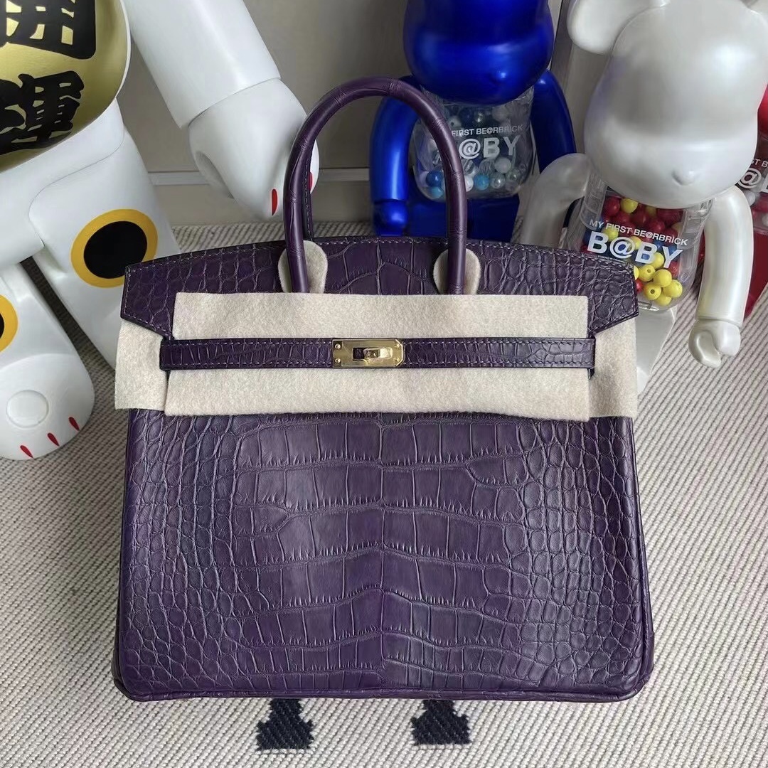 Hong Kong Hermes Birkin 25 霧面方塊美洲鱷魚 59 葡萄紫 Raisin 金扣