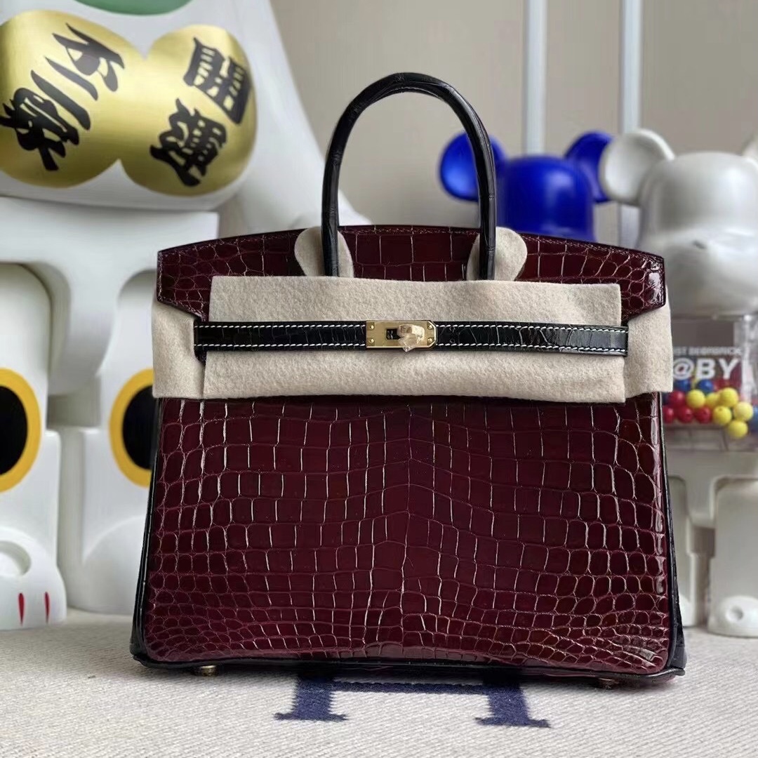 Hermes Birkin 25 Hss 尼羅鱷 57 Bordeaux 波爾多酒紅 89 Noir 黑色 金扣