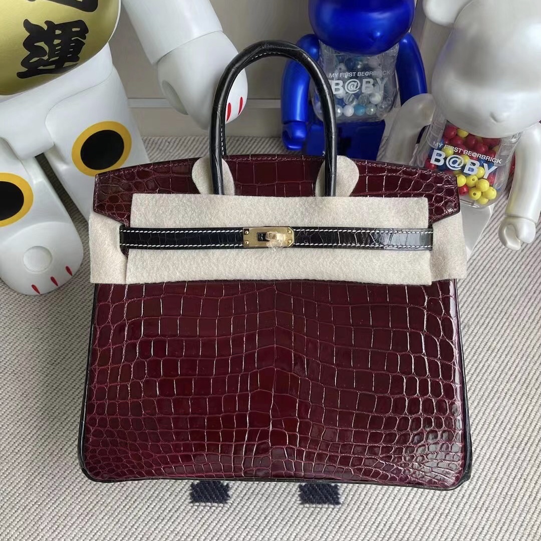 Hermes Birkin 25 Hss 尼羅鱷 57 Bordeaux 波爾多酒紅 89 Noir 黑色 金扣