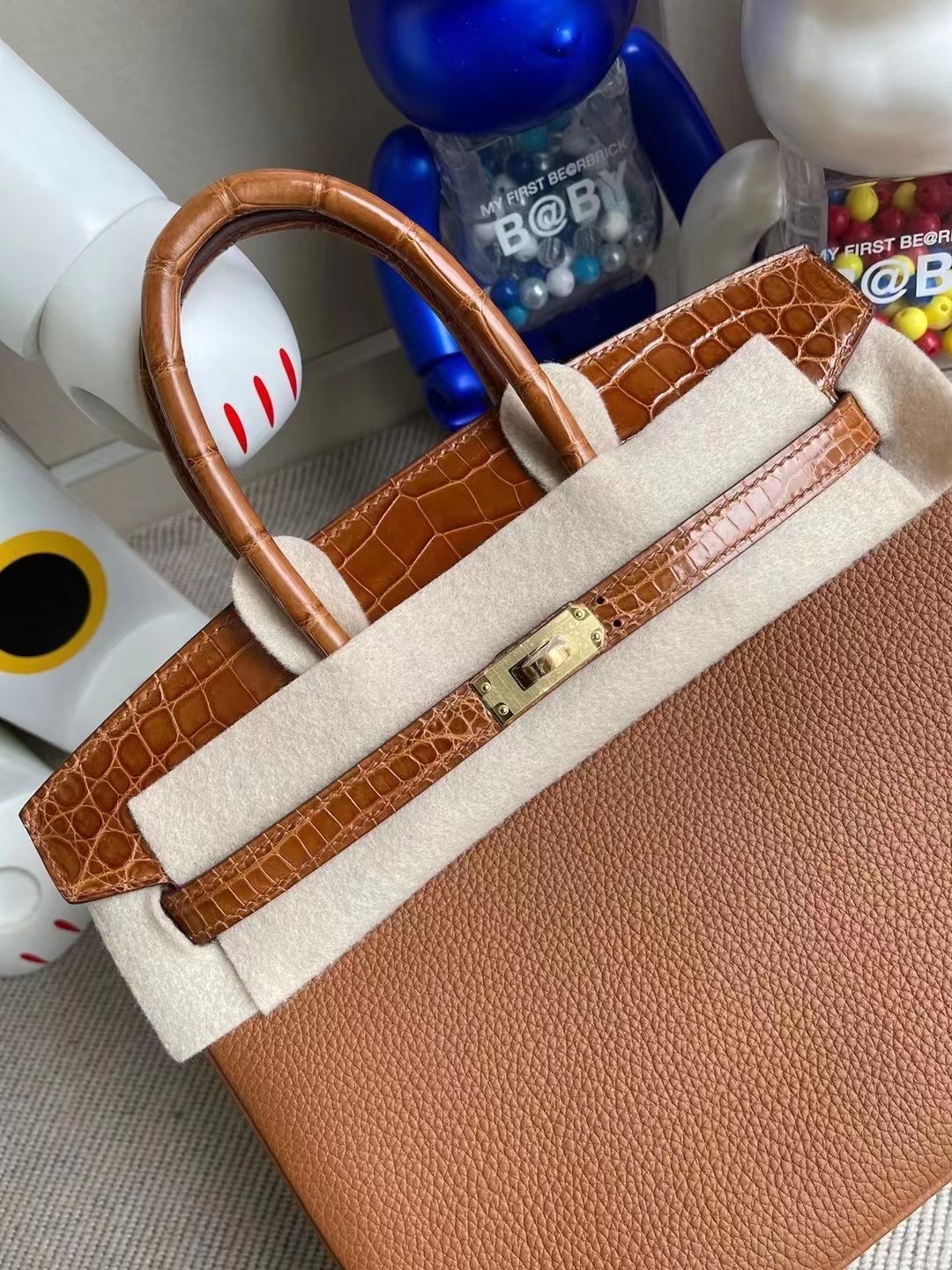 愛馬仕2021年 Z刻 Hermes Birkin 25 Touch Togo 拼 尼羅鱷 37 Gold 金棕色 金扣