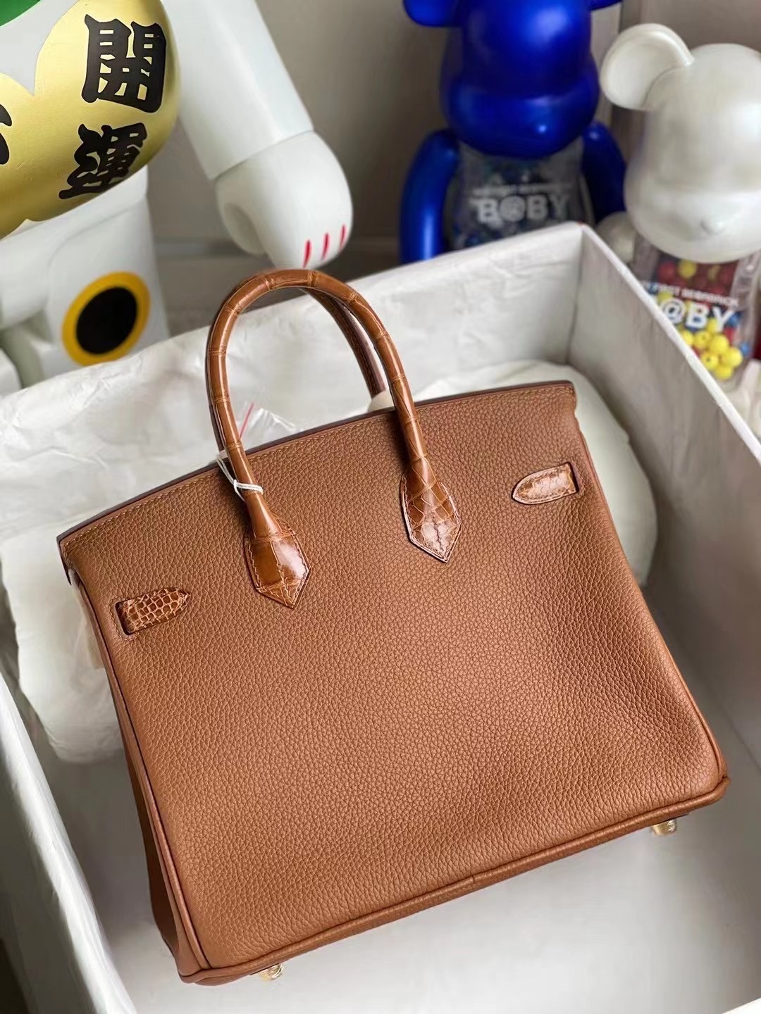 愛馬仕2021年 Z刻 Hermes Birkin 25 Touch Togo 拼 尼羅鱷 37 Gold 金棕色 金扣