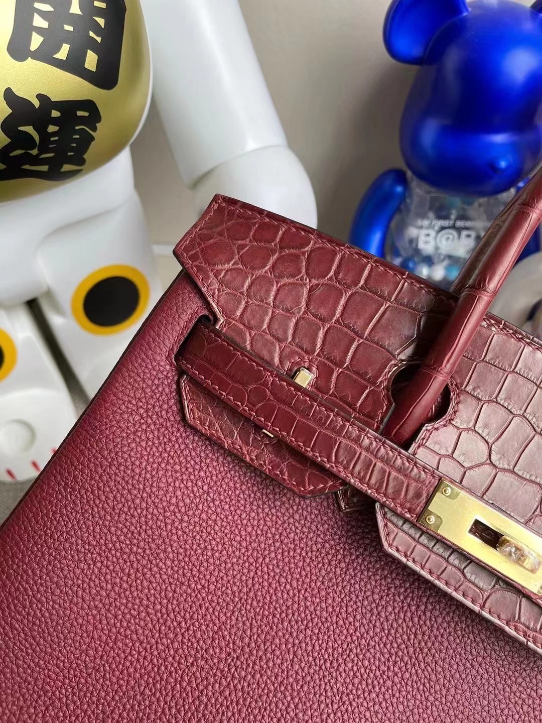 Hermes Birkin 30 Touch Togo拼Nilo Crocodile 55 Rouge H 愛馬仕紅 金扣