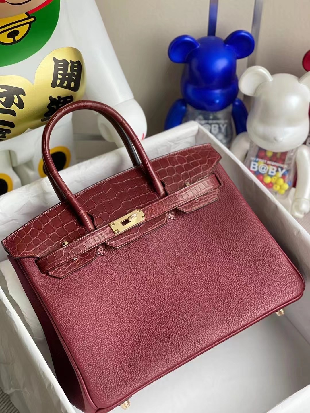 Hermes Birkin 30 Touch Togo拼Nilo Crocodile 55 Rouge H 愛馬仕紅 金扣