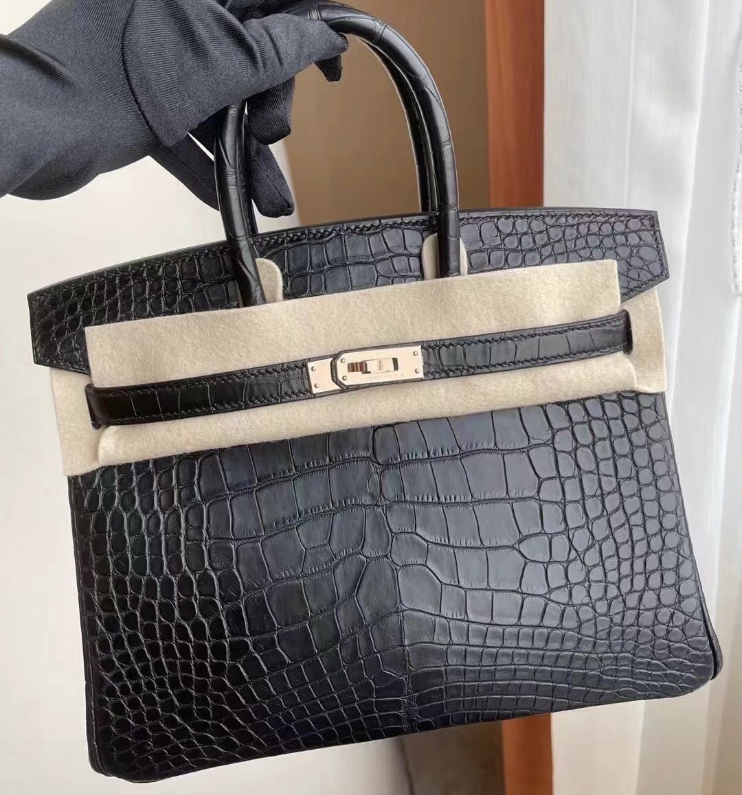 Hong Kong Hermes Birkin 25cm 89 Noir 黑色 霧面方塊美洲鱷魚 玫瑰金扣