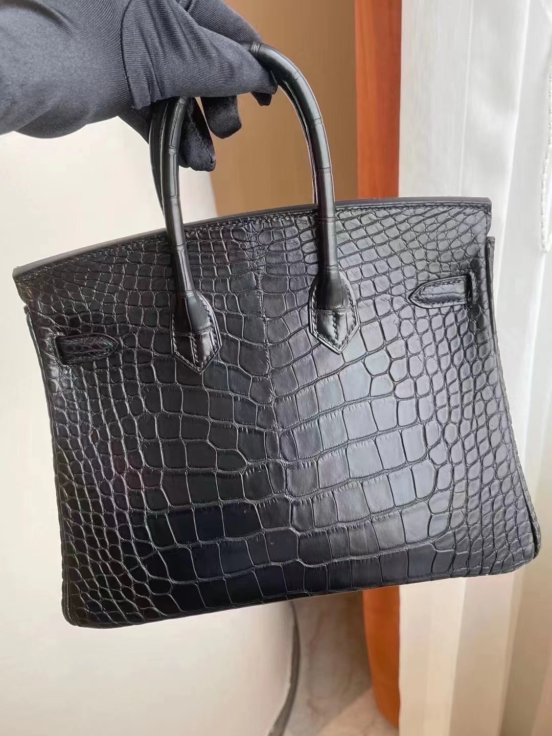 Hong Kong Hermes Birkin 25cm 89 Noir 黑色 霧面方塊美洲鱷魚 玫瑰金扣